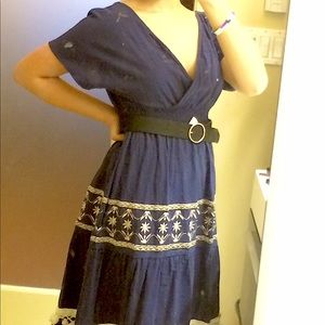 Navy Embroidered Boho Maxi Dress